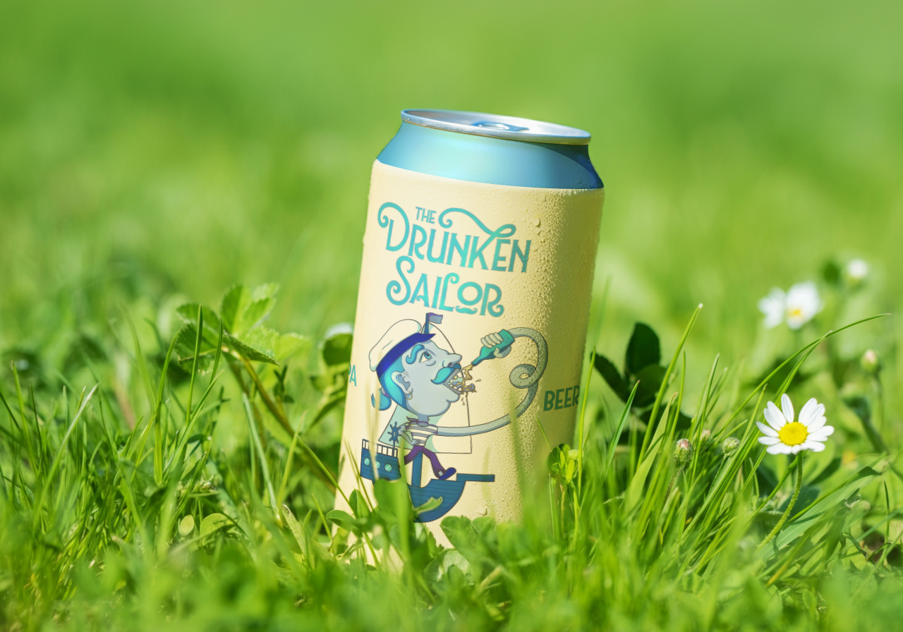 The Drunken Sailor beer can standing in the grass